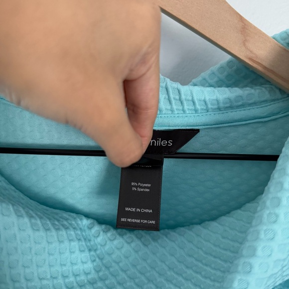 Ali Miles Small Cowl Neck‎ 3/4 Sleeve Top Mint Turquoise Relaxed Boxy Resort - Picture 4 of 6